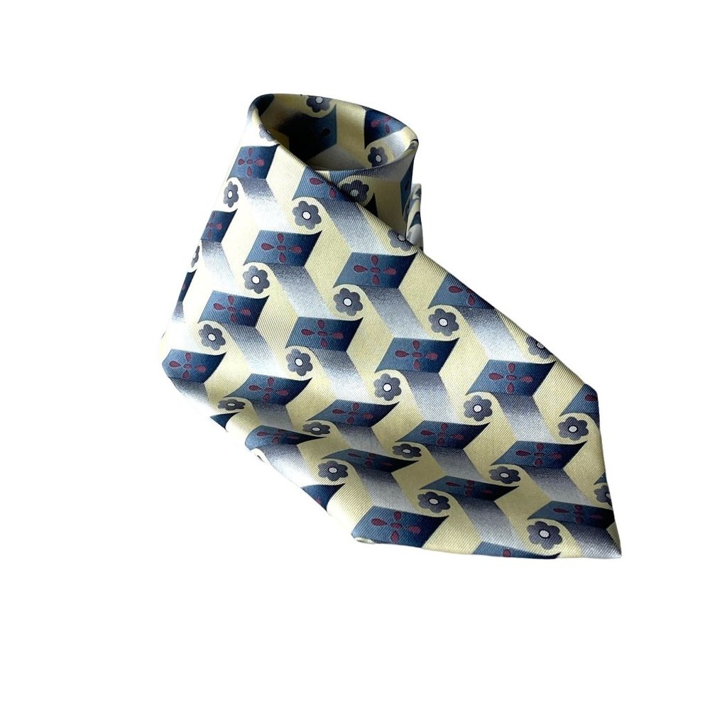 J.T. Beckett Men's Necktie Tie Yellow Red Grey Geometric Abstract 100% Silk‎